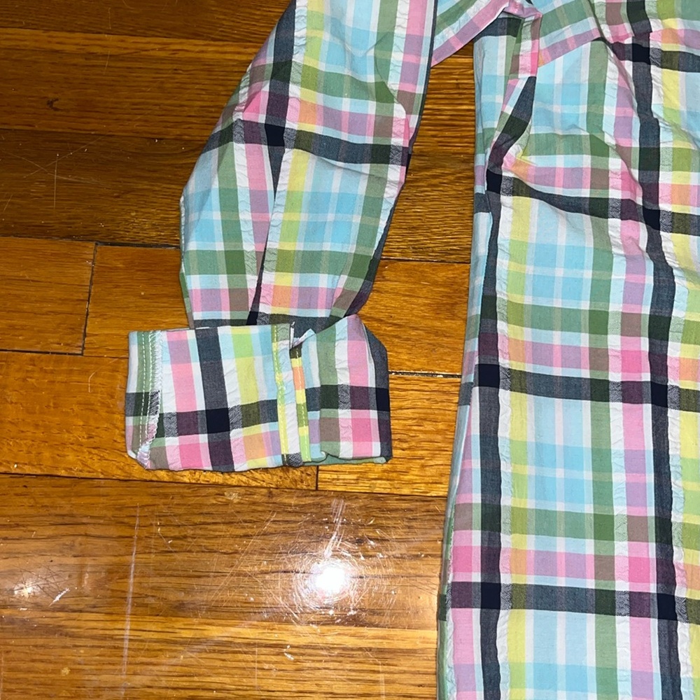 ⭐️🌴 1901 White Multi-Color Check Button Down - Picture 5 of 8